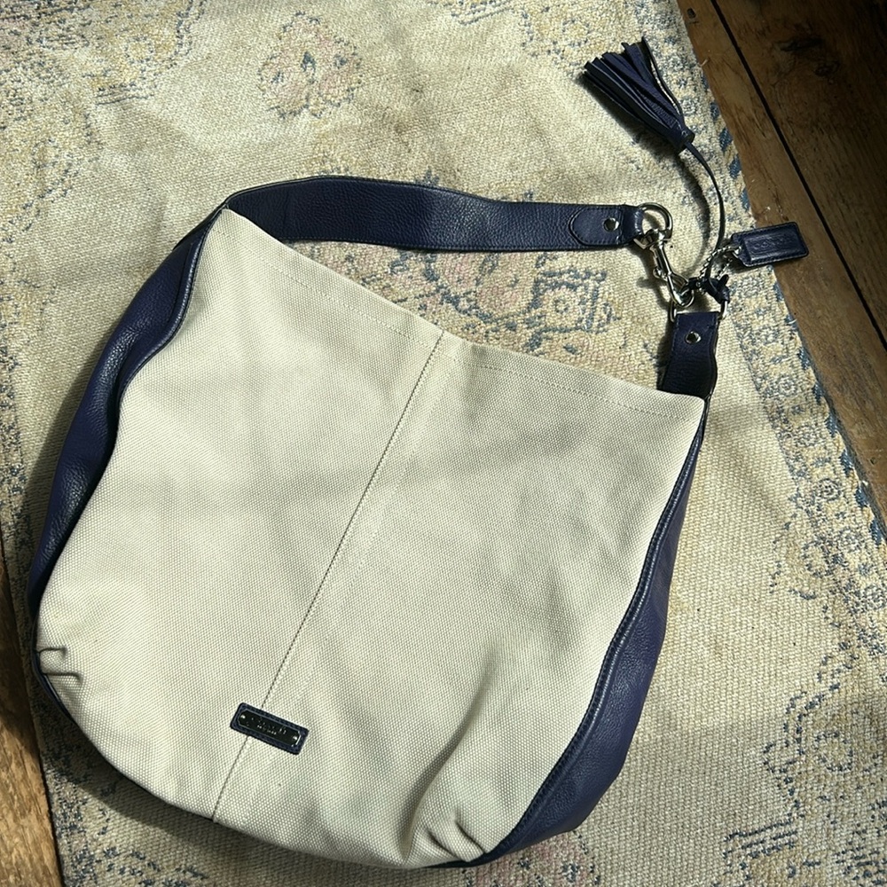 White and Blue CanvasvCoach Shoulder Bag